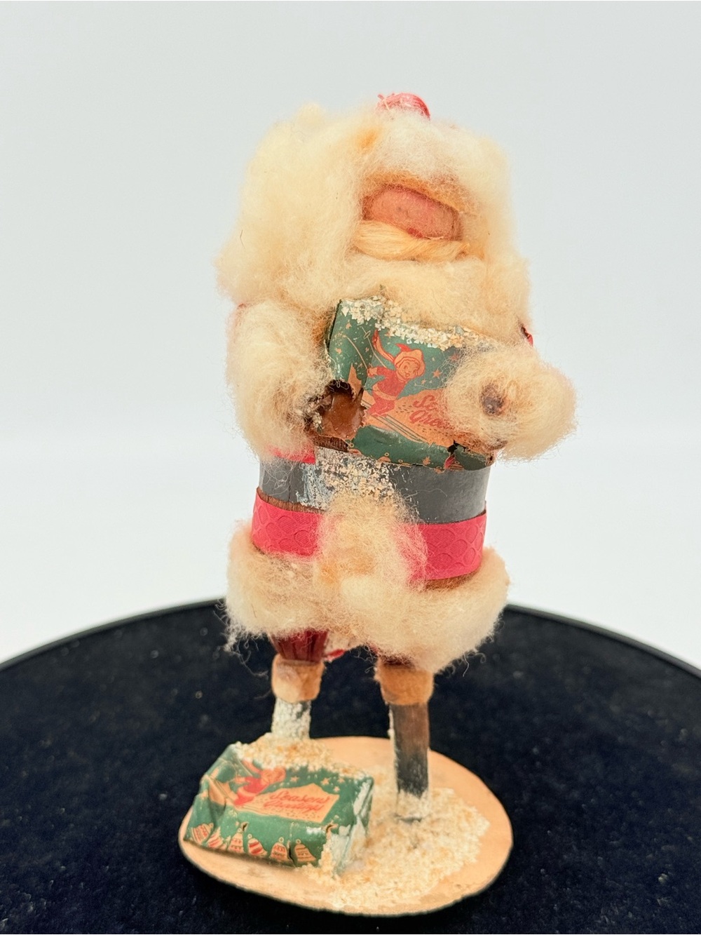Vintage Santa Figurine in cardboard and fluff - Christmas Santa Claus decoration